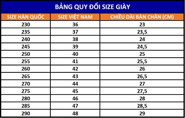 bảng đo size giày ziben